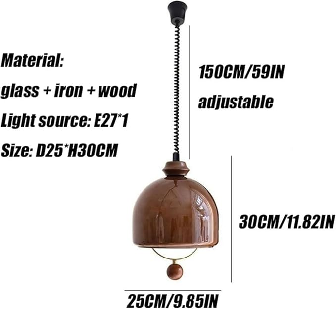1-Light Modern Farmhouse Brown Ceramic/Wood LED Pendant Mid Century Coastal Adjustable Height Hanging Lamp for Dining Room Living Room Kitchen Island Foyer Bedroom Hallway Entryway