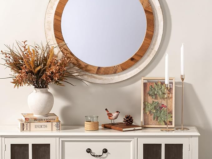 Ceramic Flower Vase, 6.7 Inch White Flower Vase Rustic Farmhouse Decorative Vase Floral Pottery Vases for Home Decor Table Living Room Entryway Mantel Bookshelf Bedroom Bathroom Kitchen - White