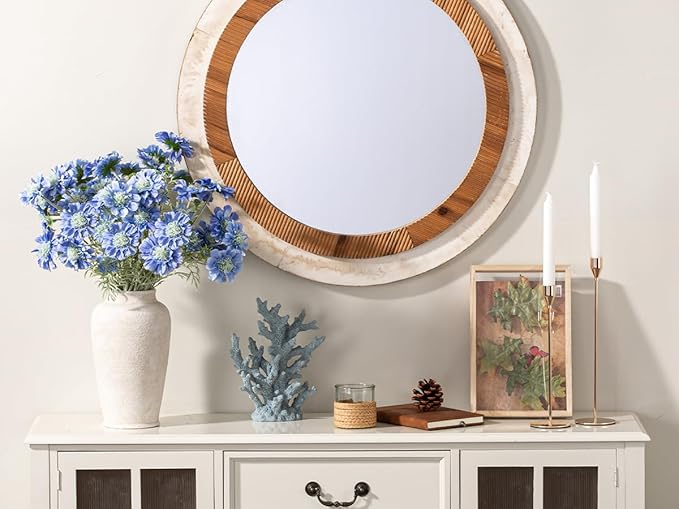 Ceramic Flower Vase, 11 Inch Large White Flower Vase Tall Rustic Farmhouse Decorative Vase Floral Pottery Vases for Home Decor Table Living Room Entryway Mantel Bedroom Bathroom Kitchen - White