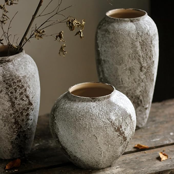 Denique Rustic Ceramic Tall Floor Vase, Vintage Farmhouse Decor, Large Terracotta Vases for Living Room Entryway Table Centerpiece Decor, Terracotta Pottery Clay(A-22cm)