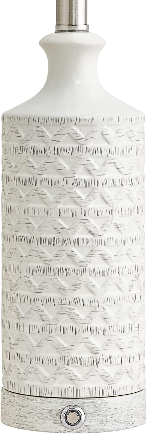 PoKat 24" Modern Contemporary Ceramic Lamp Set of 2 for Living Room White Desk Decor Lamps for Bedroom Farmhouse Bedside Nightstand End Table Lamps, White and Grey