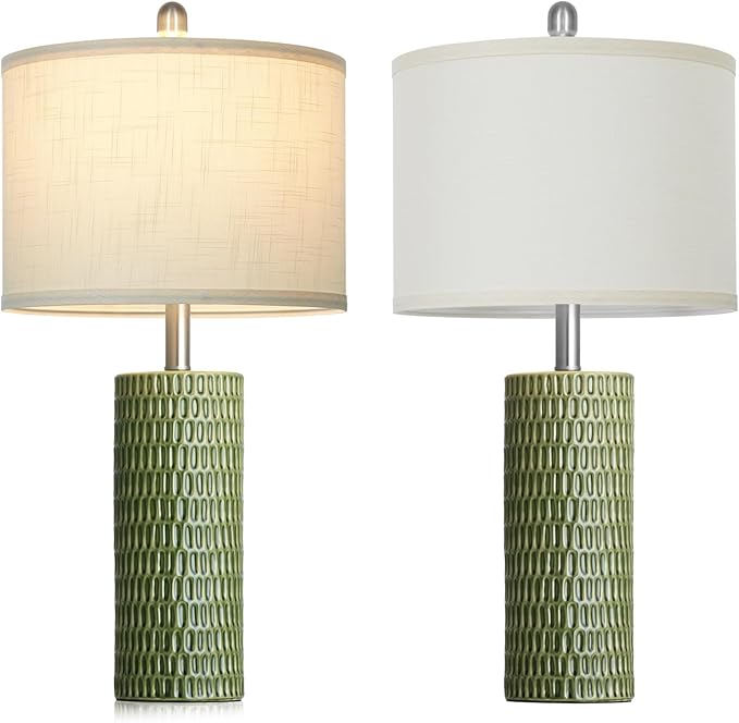 Modern Ceramic Table Lamps for Night Stands - Bedside Lamps Set of 2 for Nightstand, 27" Green Elegant Bedroom Lamp for Night Stand Desk Side End Table Home Decor(2 Bulbs Included)