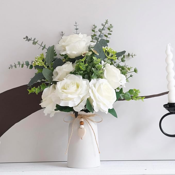 Charming 6-Inch Ceramic Vase | Jute Rope & Heart Charm Vase for Bohemian Farmhouse & Boho Décor, White Color