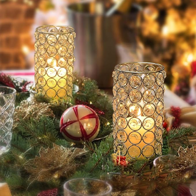 8 Pcs Crystal Metal Vase Centerpiece, 7.9" Cylinder Flower Vase and Hollow-Out Candle Holder for Wedding, Party, Home Table Decor (8, Silver)