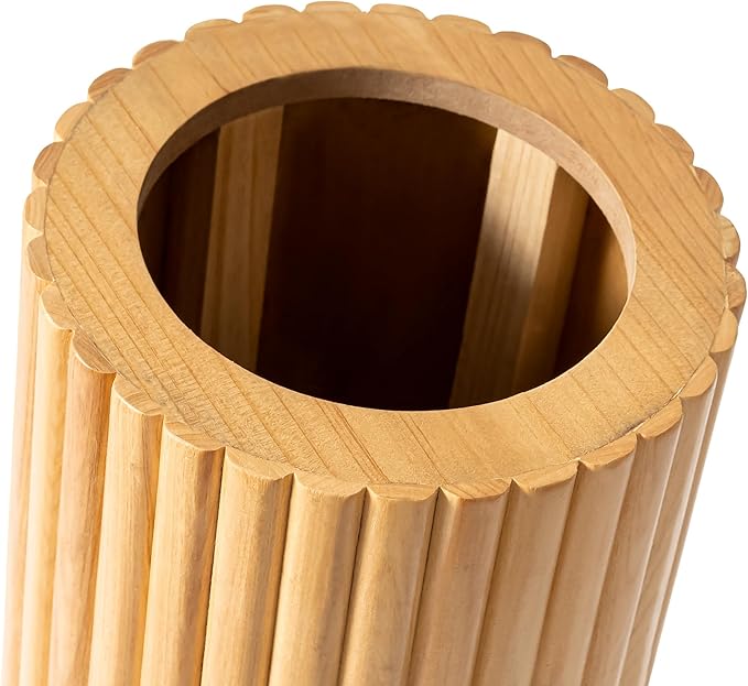 SHYFOY Wooden Fluted Floor Vase, 27.5 inch Cylinder Decorative Tall Vase Standing Decor for Living Room Dining Bedroom Home Corner Indoor