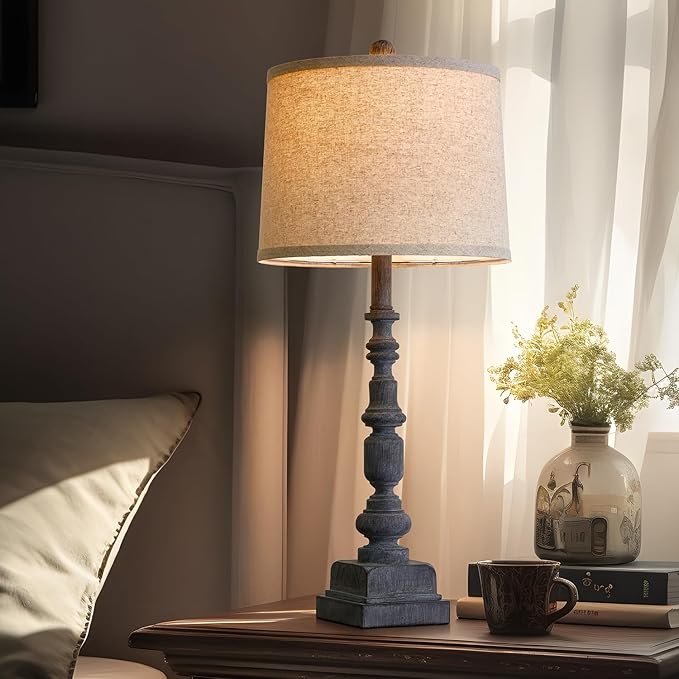 Oneach 27.75" Vintage Farmhouse USB A+C Table Lamps Set of 2 for Living Room Traditional Bedside Lamps for Bedroom Office Mid Century Table Lamp Antique Grey Accent Rustic Lamps for End Table