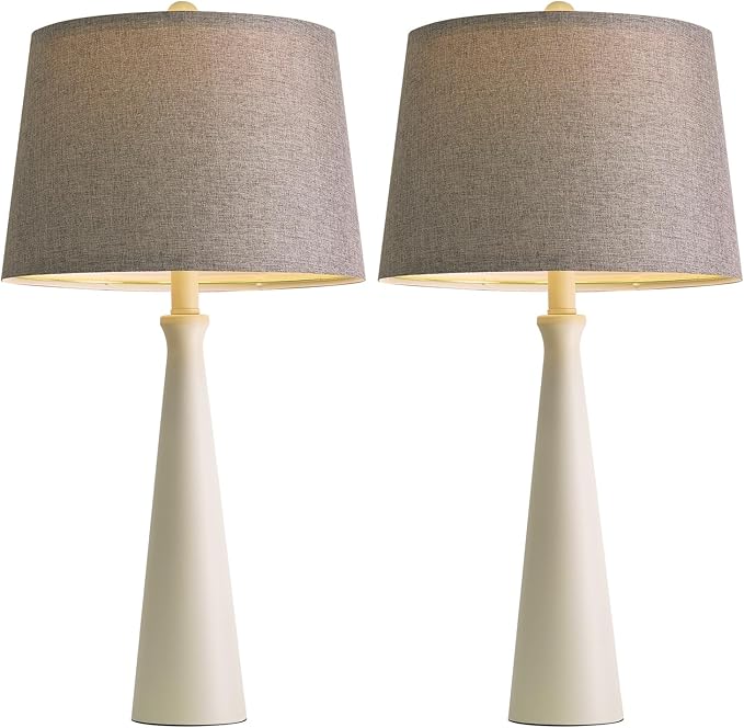 Oneach 25.75" White Table Lamp Set of 2, Modern Vintage Bedside Table Lamps with USB Ports, Traditional Nightstand Desk Lamps Set for Living Room Bedroom