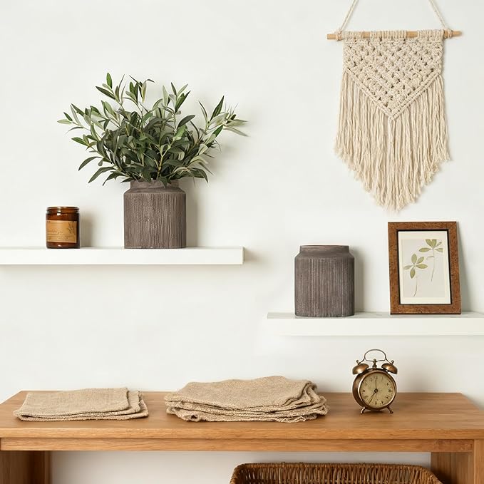 Rustic Ceramic Vase Set of 2, 5.9in Ceramic Flower Vase for Home Decor, Brown Terracotta Pottery Vase Decorative for Living Room, Coffee Table, Farmhouse, Fixwal