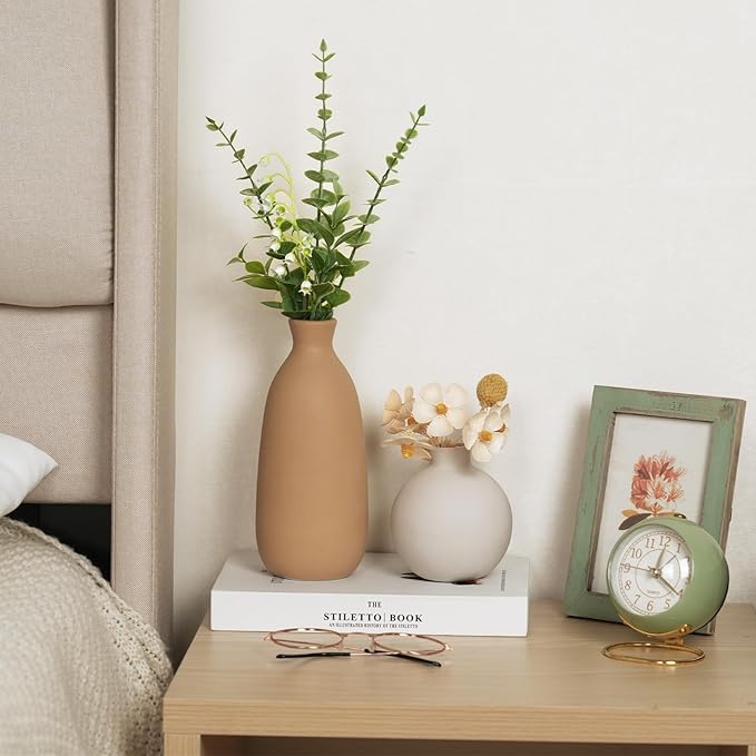 Modern Ceramic Vase Set of 5, Vases Home Decor Rustic Farmhouse Decorative Vase Pottery Vases for Bouquet Pampas Grass Dried Fresh Flowers, Table Living Room Kitchen Bedroom