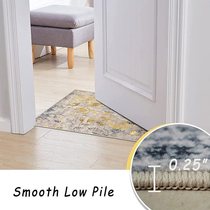 vivorug Round Rug 5ft Abstract Round Area Rug Non-Slip Indoor Carpet for Living Room Bedroom Entryway, Stain Resistant Home Decor Circle Rug, Grey/Mustard