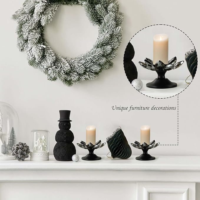 1 PC Black Crystal Flower Tea Light Holder, Glass Tealight Candlestick with Metal Base, Votive Candle for Table Centerpiece, Wedding/Parties Decor, Nice Gift