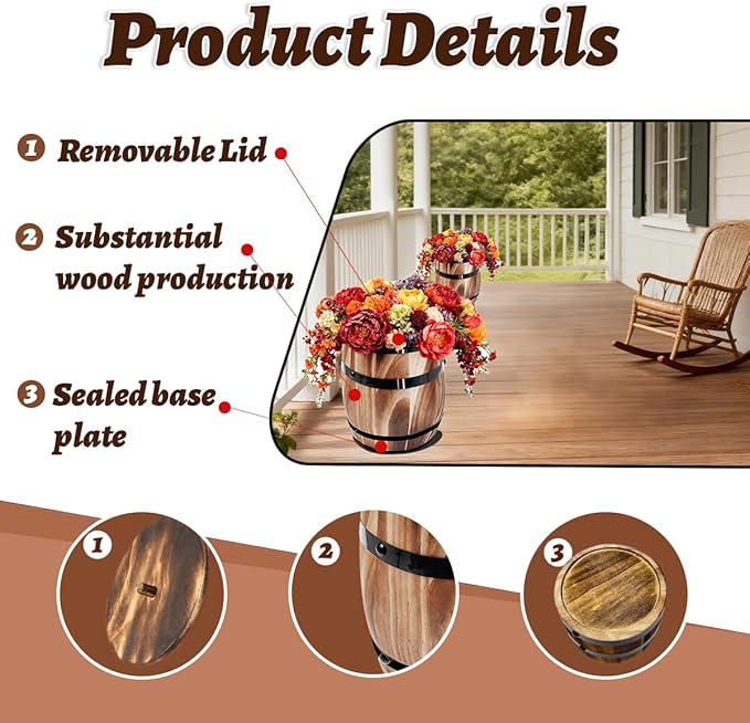 Sunmuliiiy4Pcs Wood Wine Barrel Vase 8" x 6.5" Rustic Wooden Flower Vase Rustic Barrel Barrel Planter for Wedding Reception Table Decoration Home Indoor Outdoor Garden, Kitchen, Party Table Decoration
