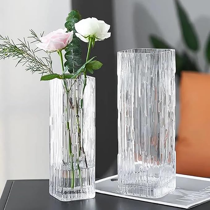 Modern Minimalist Glass Square Vase, Crystal Glass Vase, White