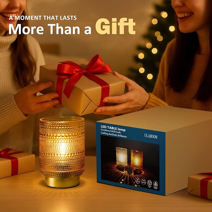 2 Pack Battery Operated Decorative Aesthetic Lamp with Timer for Dorm/Office/Patio/Bedside/,Small Cordless Table Lamps with LED Warm Bulb for Shelf/Coffee Table/Entryway/Mantle/Dresser Decor(Golden)