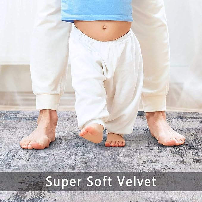 vivorug Round Rug 6ft Abstract Round Area Rug Non-Slip Indoor Carpet for Living Room Bedroom Entryway, Stain Resistant Home Decor Circle Rug, Grey/Navy