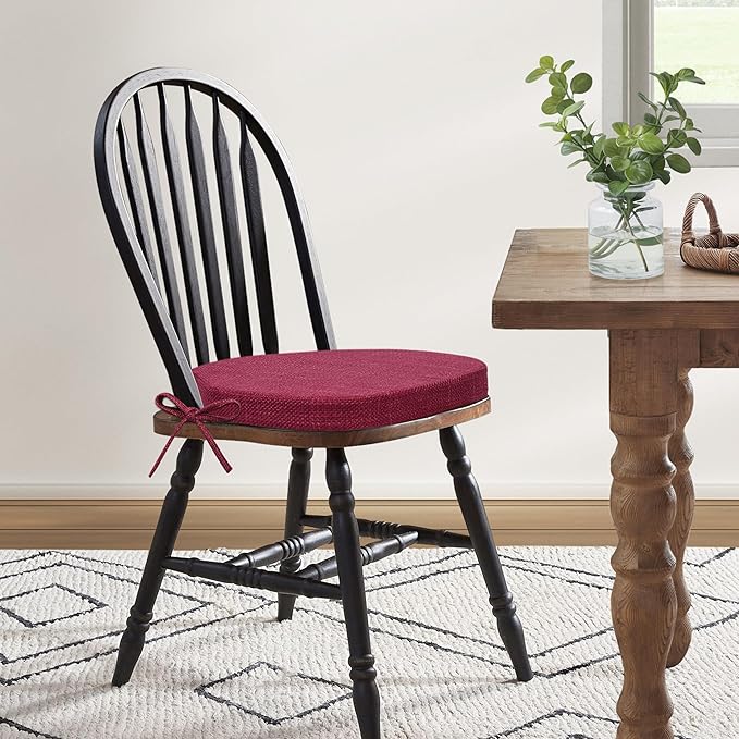 Shinnwa Dining Chair Cushions Set of 6, High-Resilience Foam Windsor Seat Pads, Kitchen Chair Cushions with Ties & Textured Cover, 6 Pack, 16.5 x 15.5 x 2, Dark Red