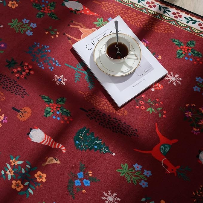 Rugcomf Christmas Round Rug 4ft – Red Santa Claus Area Rug, Machine Washable Non-Slip Low Pile Holiday Carpet for Entryway, Living Room, Bedroom, Dining Room, Kids, Bathroom, Office