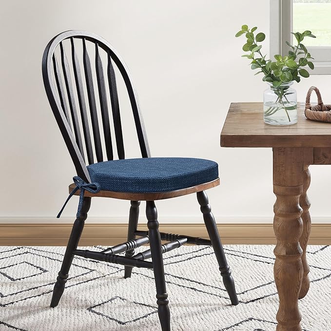 Shinnwa Dining Chair Cushions Set of 4, High-Resilience Foam Windsor Seat Pads, Kitchen Chair Cushions with Ties & Textured Cover, 4 Pack, 16.5 x 15.5 x 2, Navy Blue