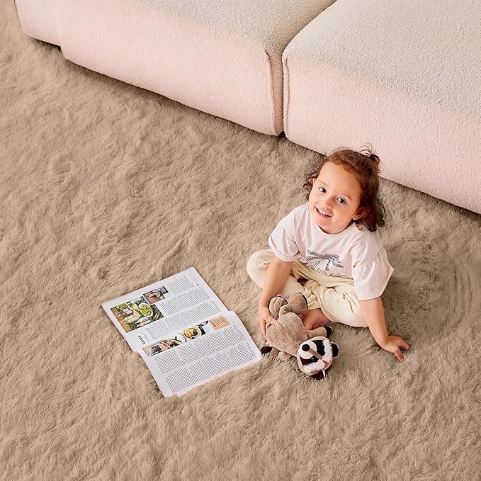 OPPODREAM 6ft Beige Circle Rug for Bedroom, Ultra-Soft Round Rugs 6-ft for Living Room, Fluffy Carpet for Nursery, Kids, Girl, Boy, Baby, Plush, Fuzzy, Shag, Shaggy, Cute Home Decor