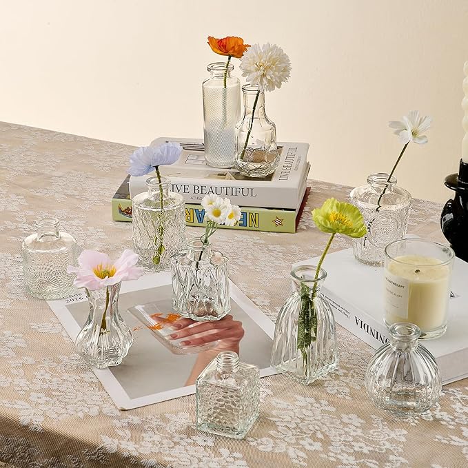 Glass Bud Vase Set of 40 Pcs Small Minimalist Vases for Flowers, Vintage Rustic Home Decor for Table Centerpiece Wedding Party, Modern Clear Aromatherapy Bottle for Living Room Bedroom