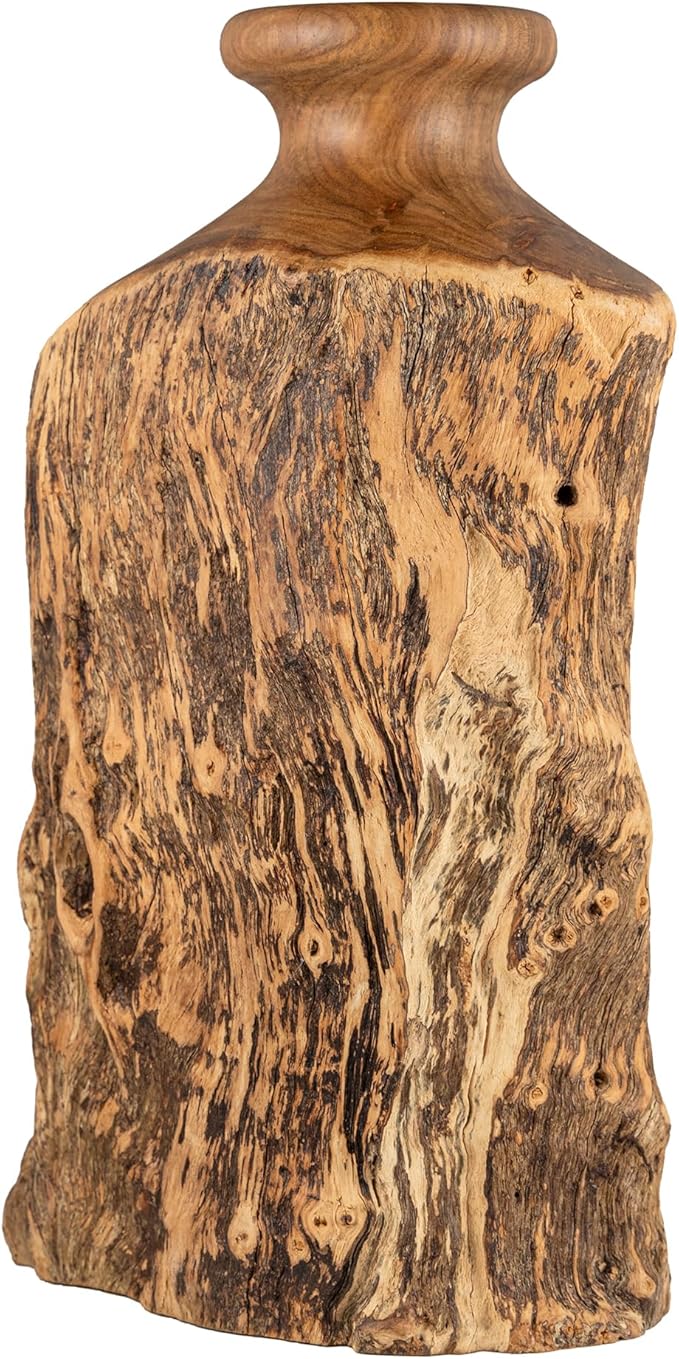 Vitex Pubescens Vahl Handcrafted Natural Wooden Vase; H(11.8”) x D(5"-6.5"); Unique Wooden Vase