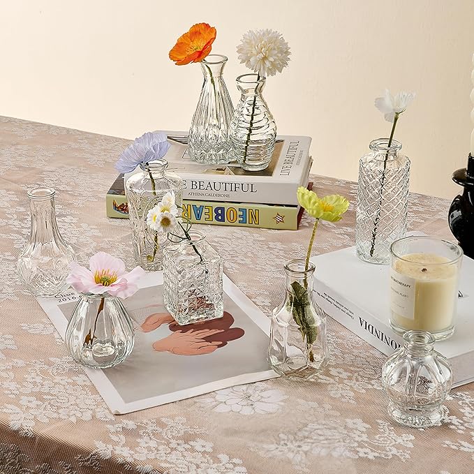 Glass Bud Vase Set of 76 Pcs Small Minimalist Vases for Flowers, Vintage Rustic Home Decor for Table Centerpiece Wedding Party, Modern Clear Aromatherapy Bottle for Living Room Bedroom