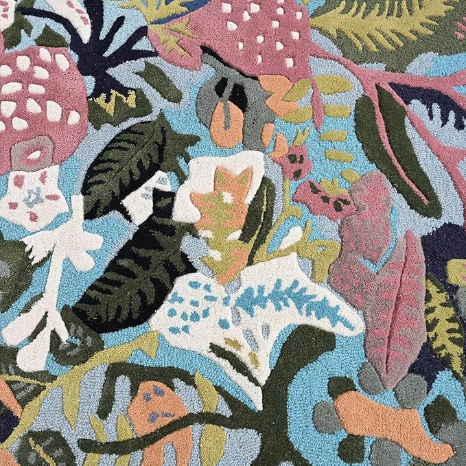 Handmade Irregular Floral Wool Area Rug Vibrant Multicoloured Garden Flower Design Soft Plush Durable Thick Carpet for Living Room Bedroom (Light Blue, 12 x 18 feet, Feet)