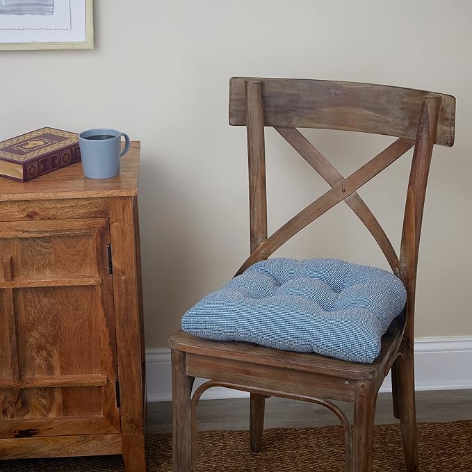 Klear Vu Gripper Overstuffed Universal Non-Slip Dining Chair Cushions for Kitchen Decor or Office Use, U-Shaped Skid-Proof Seat Pad, 15x15 Inches, 4 Count (Pack of 1), Slub Wedge Blue