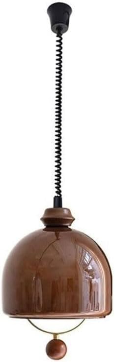 1-Light Modern Farmhouse Brown Ceramic/Wood LED Pendant Mid Century Coastal Adjustable Height Hanging Lamp for Dining Room Living Room Kitchen Island Foyer Bedroom Hallway Entryway