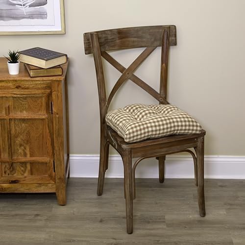 Klear Vu Gripper Overstuffed Universal Non-Slip Dining Chair Cushions for Kitchen Decor or Office Use, U-Shaped Skid-Proof Seat Pad, 15x15 Inches, 2 Count (Pack of 1), Gingham Natural