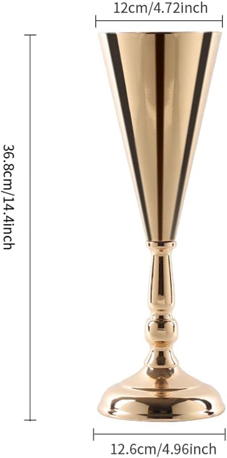 10 Pcs Tabletop Decoration Centerpiece, 14.4in Metal Wedding Flowers Small Gold Vase, Christmas Anniversary Birthday Party Home Decoration Flower Arrangement