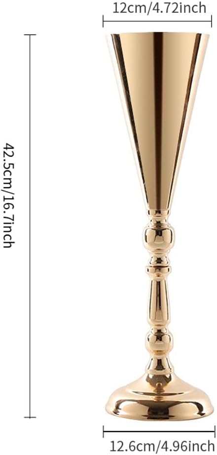 2 Pcs Tabletop Decoration Centerpiece, 16.7in Metal Wedding Flowers Gold Vase, Christmas Anniversary Birthday Party Home Decoration Flower Arrangement