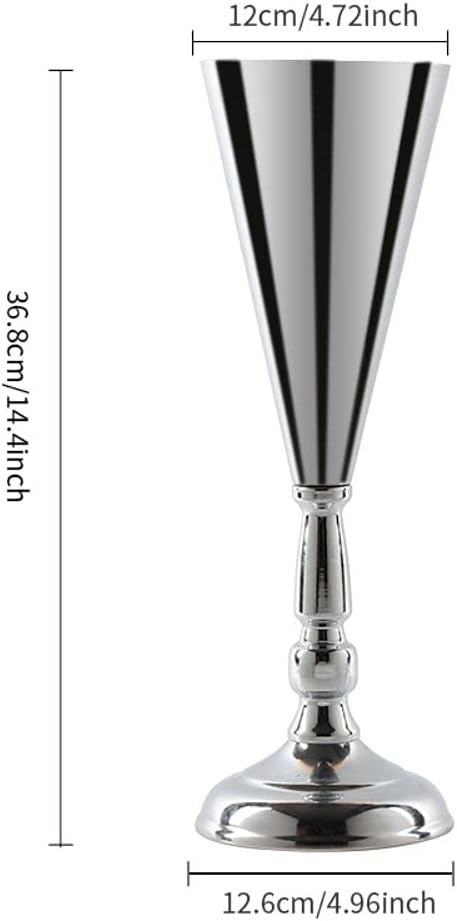 Tabletop Metal Wedding Flower Trumpet Vase Table Decorative Gold,Silver Candlestick Holders Flower Vase Stand Wedding Road Lead Tall Flower Holders (Silver, 10xM)
