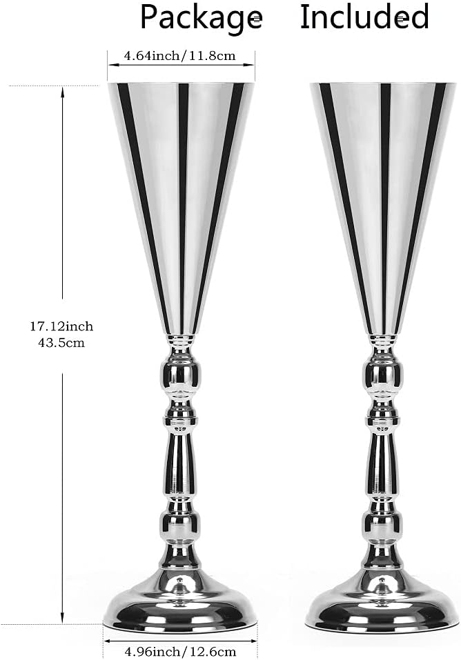 Tabletop Metal Wedding Flower Trumpet Vase Table Decorative Gold,Silver Candlestick Holders Flower Vase Stand Wedding Road Lead Tall Flower Holders