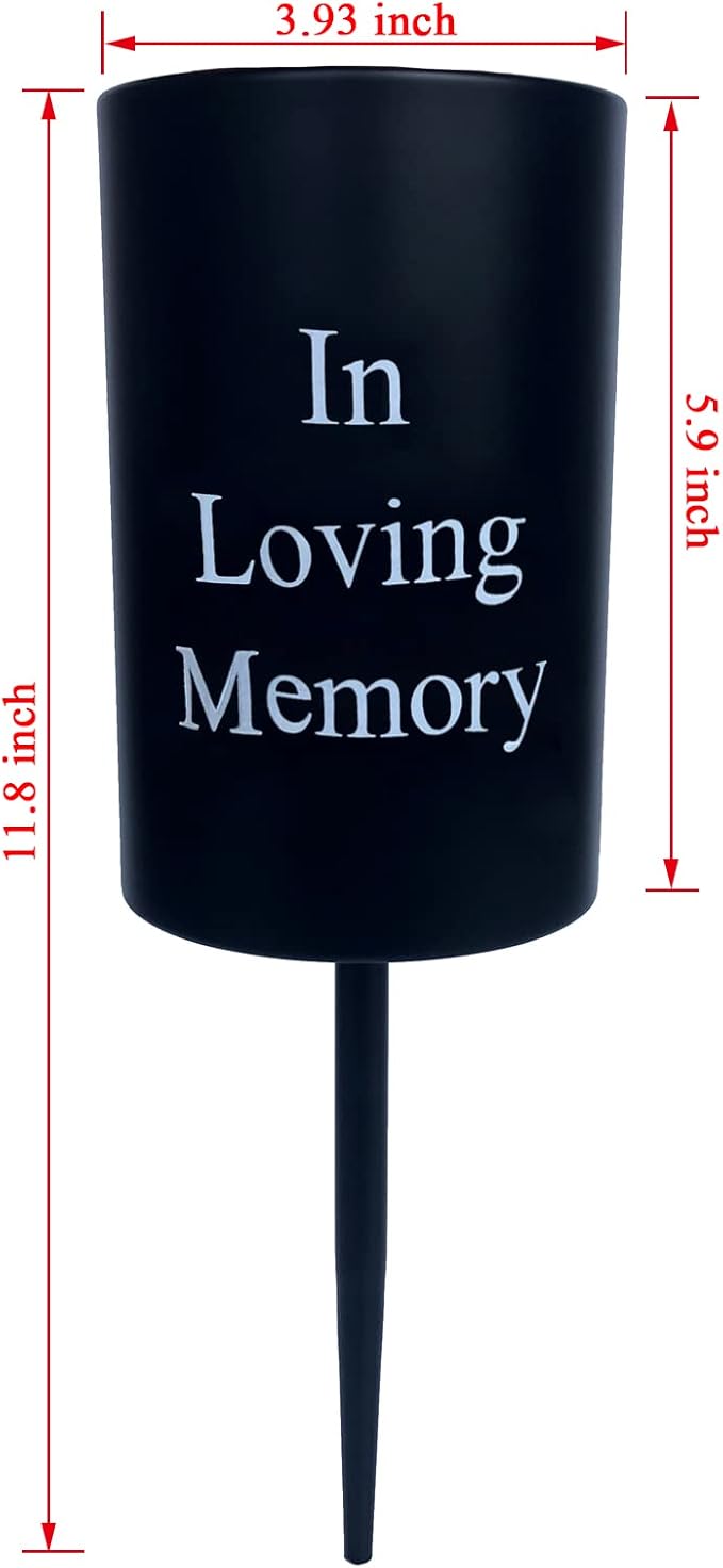 Metal Grave Memorial Vase Flower Holder in Ground Cemetery Vase Grave Decorations with Spikes and Floral Foam (Round) Black