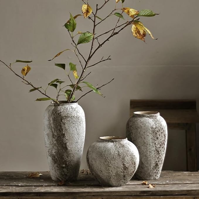 Denique Rustic Ceramic Tall Floor Vase, Vintage Farmhouse Decor, Large Terracotta Vases for Living Room Entryway Table Centerpiece Decor, Terracotta Pottery Clay(B-30cm)