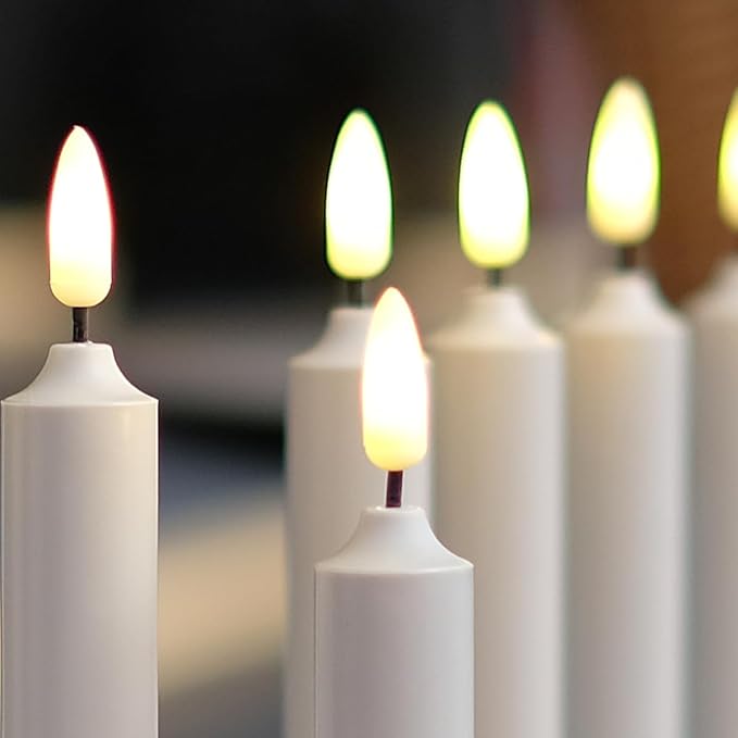 10 Pack Window Candles + 20 AA Batteries(Include, Run More Than 400 Hours) + Silver Candleholders + Suction Cups, 8'' Tall. IVORY LED Battery Powered Candle. 3D Flickering Wick, Timer Function