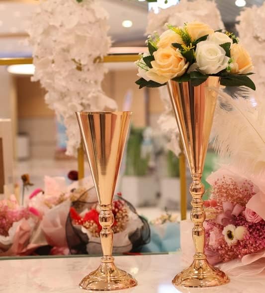 10 Pcs Tabletop Decoration Centerpiece, 14.4in Metal Wedding Flowers Small Gold Vase, Christmas Anniversary Birthday Party Home Decoration Flower Arrangement