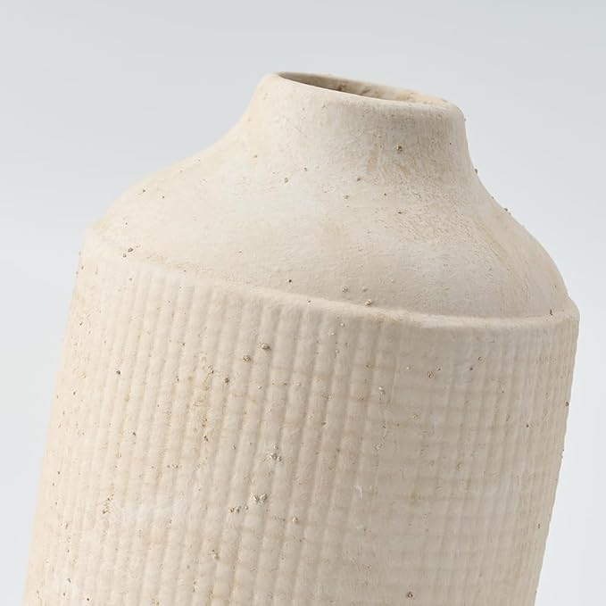 SIDUCAL Ceramic Rustic Farmhouse Vase | 7 Inch Pottery Decorative Flower Sand Glaze Finish Boho Vase for Home Decor, Table, Living Room, Bathroom Decoration, Shelf Decor, Mantel, White