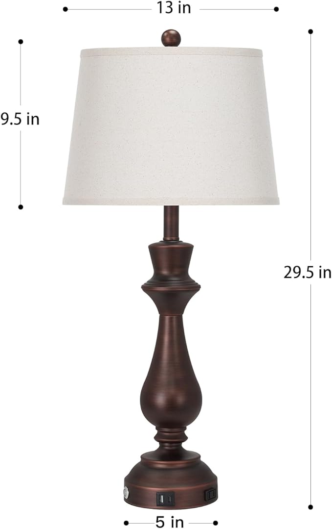 Vintage Table Lamps Set of 2 for Living Room,30" Tall Bedside Lamp with USB Charging Port,3-Way Dimmable Touch Nightstand Lamp for Bedroom Desk Side Table Office,Brown