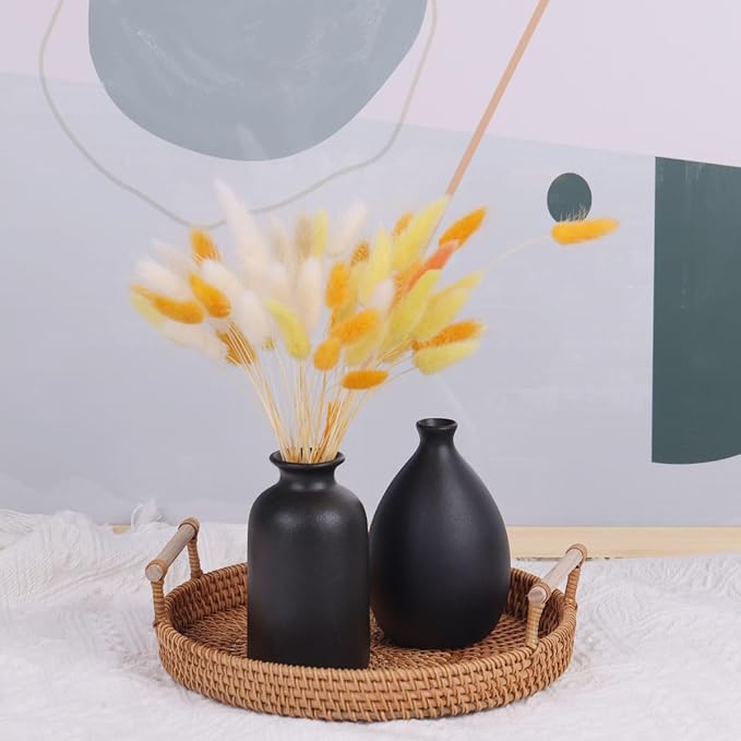 Black Ceramic Bud Vases Set of 4, Farmhouse & Mantle Decor, Living Room, Kitchen & Office, Coffee Table Decor, Bulk