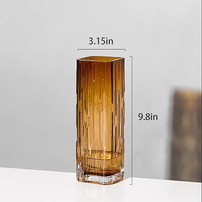 Modern Minimalist Glass Square vase, Crystal Glass vase, vase, Dry vase (Amber)