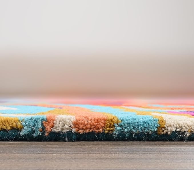 Handmade Irregular Floral Wool Area Rug Vibrant Multicoloured Garden Flower Design Soft Plush Durable Thick Carpet for Living Room Bedroom (Colourful Multi, 5 x 8 feet, Feet)