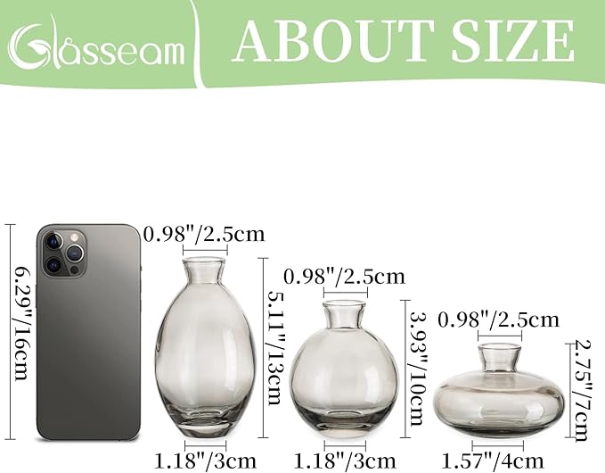 Glass Bud Vase for Centerpieces, 6Pcs/2Sets Glasseam Modern Gray Mini Small Vases for Flowers Bulk Flower Vase Set Aesthetic Cute Handmade Tiny Short Wedding Table Centerpiece Decor