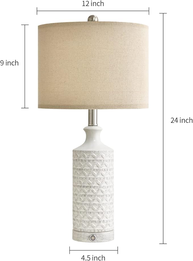 PoKat 24" Modern Contemporary Ceramic Lamp Set of 2 for Living Room White Desk Decor Lamps for Bedroom Farmhouse Bedside Nightstand End Table Lamps, White and Grey