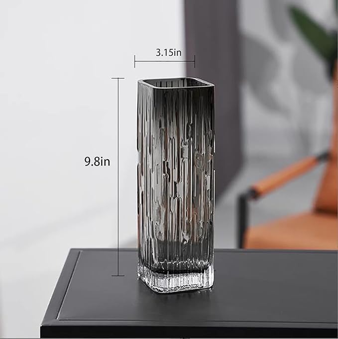 Modern Minimalist Glass Square vase, Crystal Glass vase, vase, Dry vase (Grey)