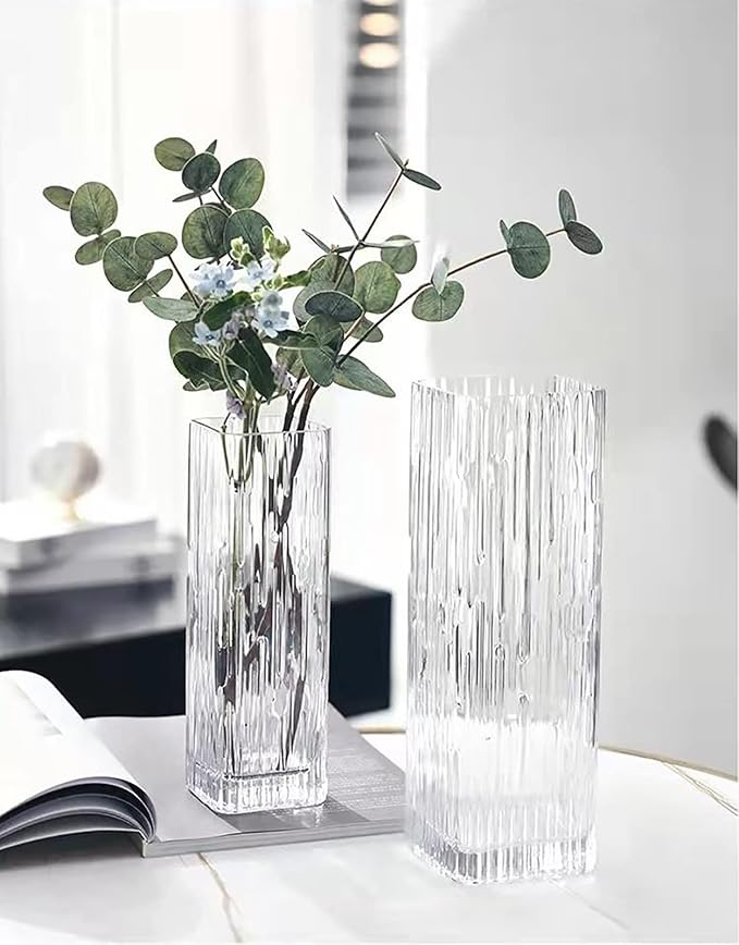 Modern Minimalist Glass Square Vase, Crystal Glass Vase, White