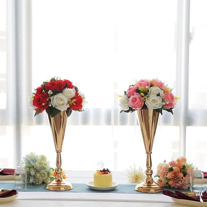 10 Pcs Tabletop Decoration Centerpiece, 14.4in Metal Wedding Flowers Small Gold Vase, Christmas Anniversary Birthday Party Home Decoration Flower Arrangement