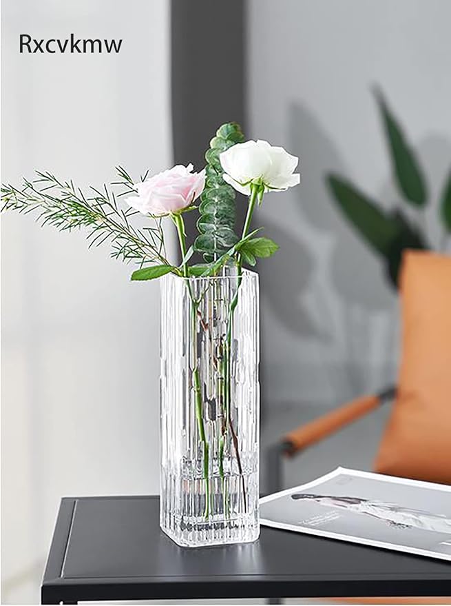 Modern Minimalist Glass Square Vase, Crystal Glass Vase, White