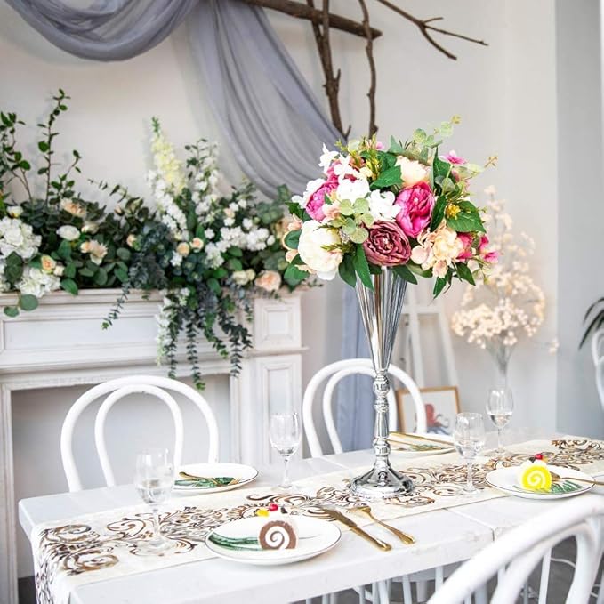 Tabletop Metal Wedding Flower Trumpet Vase Table Decorative Gold,Silver Candlestick Holders Flower Vase Stand Wedding Road Lead Tall Flower Holders